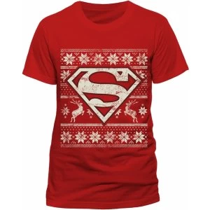 image of Superman - Fair Isle Logo Mens Small T-Shirt - Red