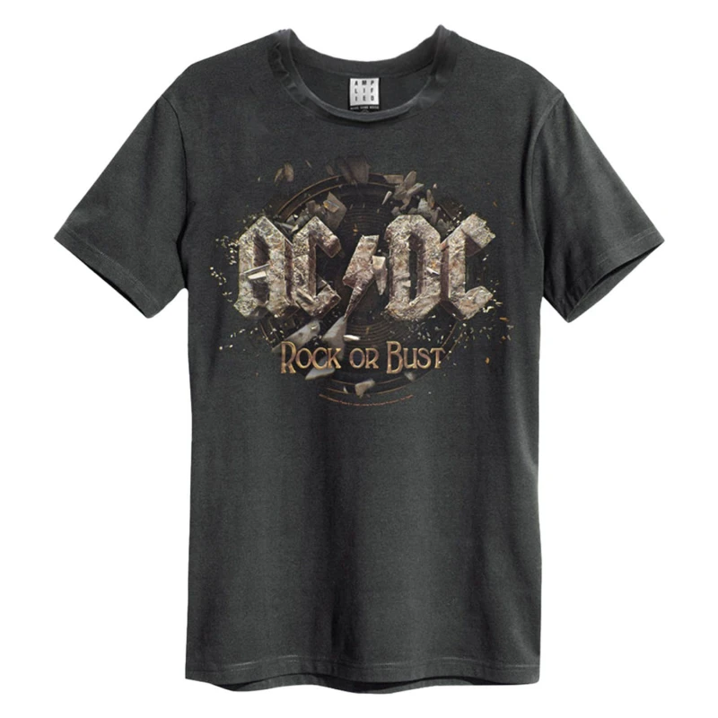 Image of Amplified Amplified Men Rock Or Bust AC DC T-Shirt in Charcoal Size: X-Small Charcoal XS Male 5063238414891