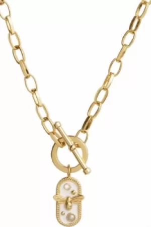 image of White Enamel Bee Chain Gold Necklace OBJAMN79