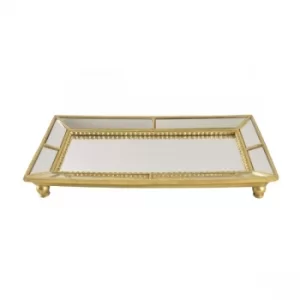 image of Ornate Mirrored Gold Trinket Tray 31cm