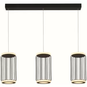 image of Searchlight Circolo 3 Light Cage LED Bar Ceiling Pendant, Black Metal