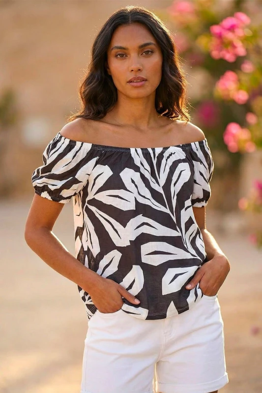 Image of Roman Womens Abstract Print Bardot Top in Black Size: 20 Black Female 20