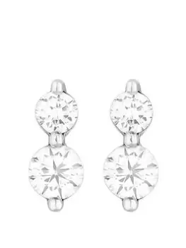 image of Simply Silver Sterling Silver 925 Cubic Zirconia Mini Double Solitaire Drop Earrings