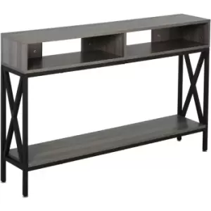 image of Industrial Style Console Table 3 Compartments Metal Frame Foot Pads Grey - Homcom