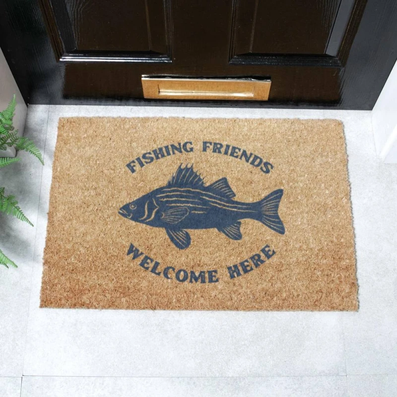 Image of Artsy Mats Fishing Friends Welcome Doormat (60 x 40cm) Brown unisex