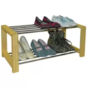 image of Techstyle Sleek Solid Pine 6 Pair Shoe Storage Organiser Rack Natural