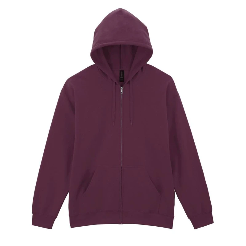 Image of Gildan Mens Softstyle Midweight Full Zip Hoodie in Maroon Size: Small Maroon Male S