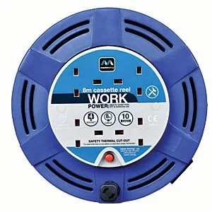 Image of Masterplug 10 Amp 8m 4 Gang Cassette Reel Plastic, Metal