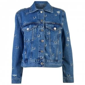 image of Guess Monogram Embroidered Trucker Jacket - MONOGRAM WASH