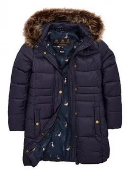 image of Barbour Girls Caldbeck Quilted Faux Fur Hooded Coat - Navy