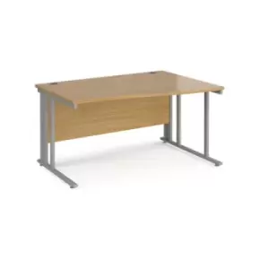 Image of Office Desk Right Hand Wave Desk 1400mm Oak Top With Silver Frame Maestro 25 MCM14WRSO