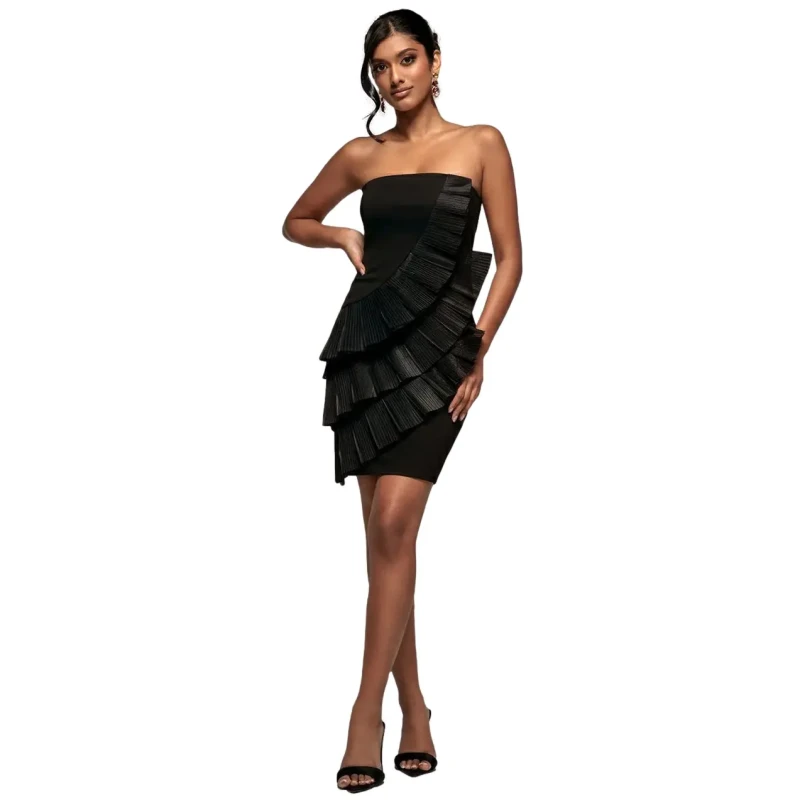 Image of Goddiva Strapless dress Goddiva Scuba Mini Noir Female 36