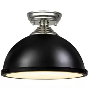 image of Luminosa Talisa Flush Ceiling Lamp E27 With Round 31cm Metal Shade Polished Nickel, Matt Black, Frosted White