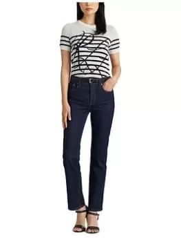 Image of Lauren by Ralph Lauren Konsuelo-short Sleeve-pullover - Mascarpone Cream/french Navy, Cream, Size XL, Women
