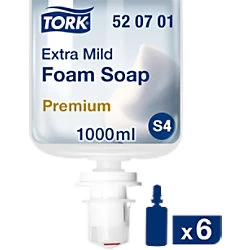 image of Original Tork 1 Litre Premium Foam Soap Extra Mild 2500 Shots Non Perfumed Pack of 6