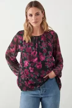 Image of Abstract Floral Mesh Pleated Top