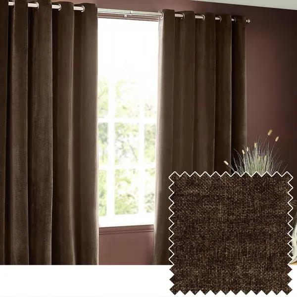 Image of Heavy Chenille Room Darkening Eyelet Curtains Brown, Brown / 229 x 229cm