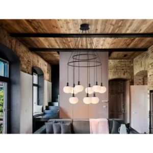 Image of Schuller Global 9 Light Globe Ring Ceiling Pendant, Matt Black Finish, Adjustable Height