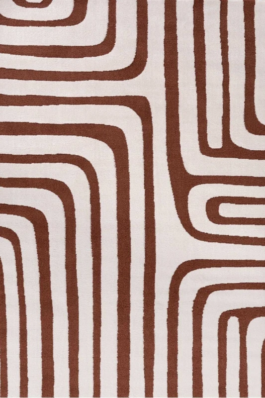 Image of THE RUGS Loft Curved Line Living Room Area Rug & Runners Soft Pile in Terracotta Size: 80cm x 150cm Terracotta Unisex 80cm x 150 cm