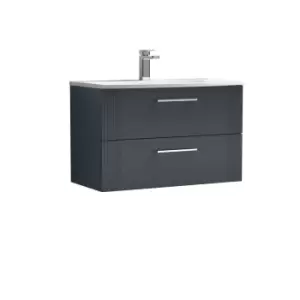 image of Nuie Deco 800mm Wall Hung 2 Drawer Vanity & Basin 4 - Satin Anthracite