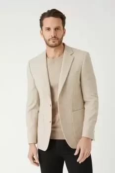Image of Mens Slim Fit Half Lined Neutral Dogtooth Blazer