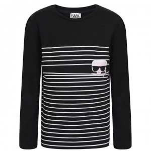 image of Karl Lagerfeld Children Boys Stripe Graphic Long Sleeve T Shirt - Black