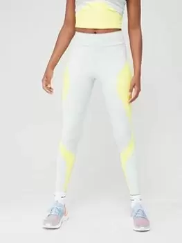 Image of adidas HIIT 7/8 Leggings - Light Blue/Yellow, Light Green, Size 2XL, Women
