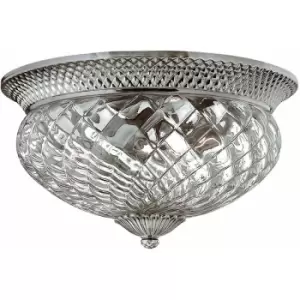 Image of 3 Bulb Flush Light Low Ceiling Polished Antique Nickel LED E27 60W Bulb