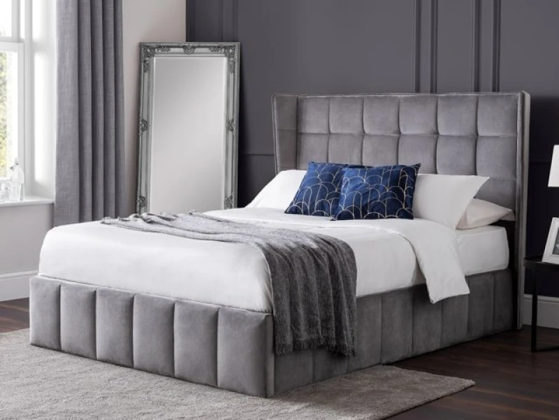 Image of Julian Bowen Gatsby Light Grey Fabric Ottoman Bed Frame - 4ft6 Double