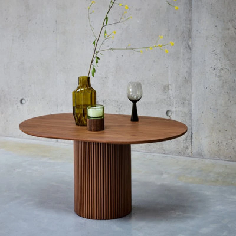 Image of Sweeek - Oblong Coffee Table With Carved Wood Effect Faro Walnut 90X60X45 Cm