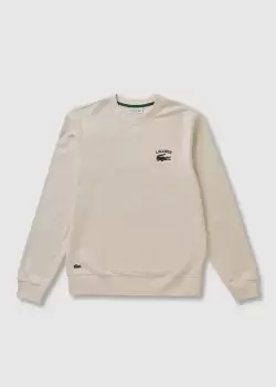 Image of Mens Lacoste Inscription Crew Neck Sweatshirt Size 3 - S White