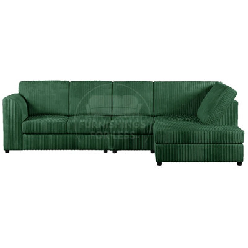 Image of Furnishings For Less UK Luxor Green Jumbo Cord Large 5 Seater Corner Sofa Long Right Hand Facing - Full Back