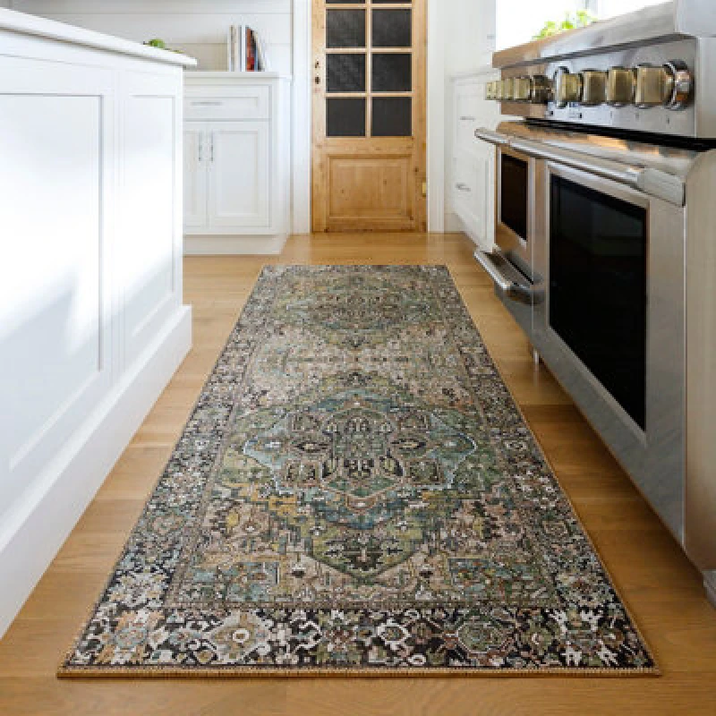 Image of Livabliss Vintage Oriental Boho Dark Green Viorica Area Rug 80 X 230 Cm - Easy Care, Non Shedding, Ideal For Hallway Or Beside The Bed