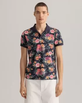Image of GANT Men Dahlia Print Pique Polo Shirt (XL) Blue