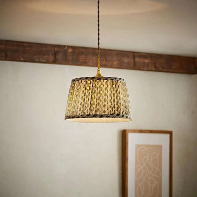 Image of Valuelights Grange Small Green Floral Pleated Lamp Shade