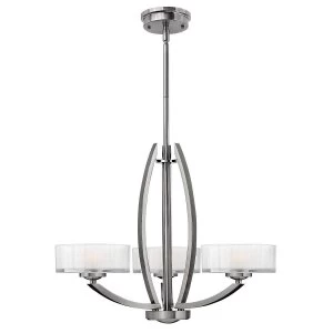 Image of Multi Arm Chandelier 3 Light Brushed Nickel Finish, G9
