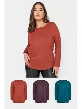 Image of Yours Core Basic Ls Scoop Neck 3 Pack Purple/rust/teal, Purple, Size 20, Women