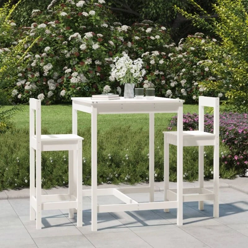 Image of VIDAXL 3 Piece Garden Bar Set White Solid Wood Pine Vidaxl 8720845717018