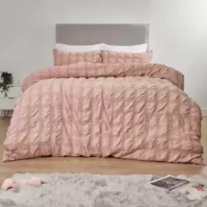 image of Sienna Check Seersucker Duvet Cover With Pillowcase Set Blush Super King