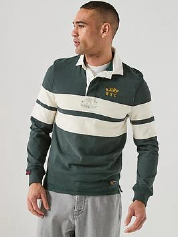 Image of Superdry Striped rugby polo shirt Superdry Vintage Athletic Vert Male L