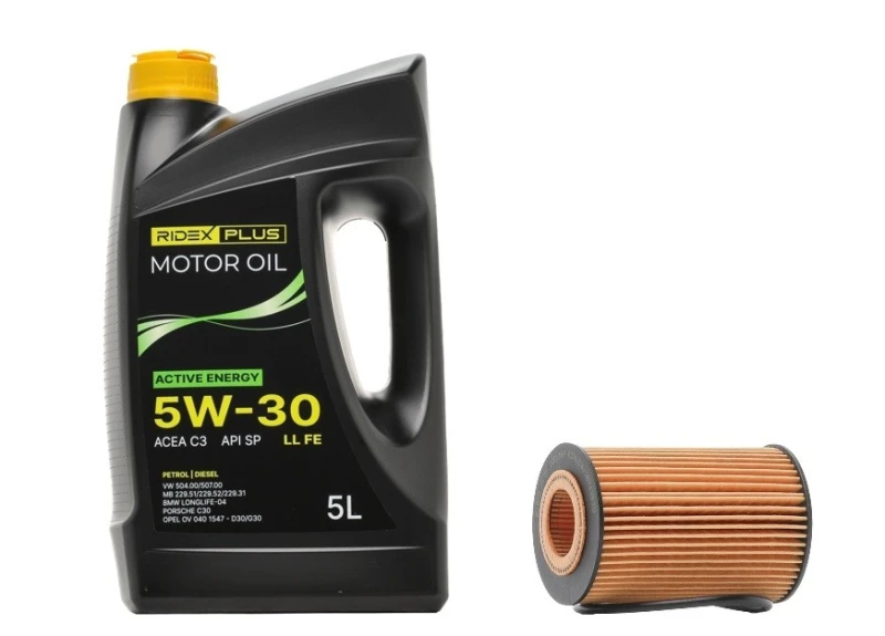 Image of RIDEX PLUS 100908O0113P Oil change kit (oil filter + engine oil) Oil change kit (oil filter + engine oil) (100908)