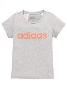 Image of adidas Youth Girls Essentials Linear T-Shirt - Grey, Size 9-10 Years, Women