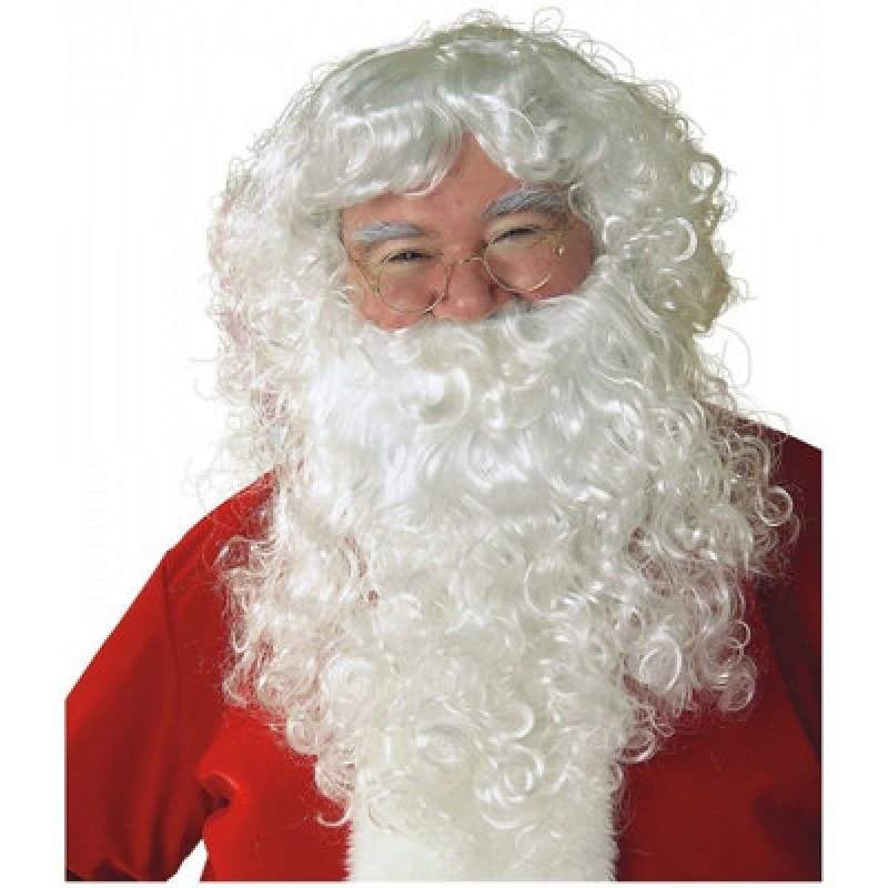 Image of Shatchi Long White Deluxe Christmas Santa Claus Beard Set For Fancy Dress Costume Party Accessories One Size Fit All