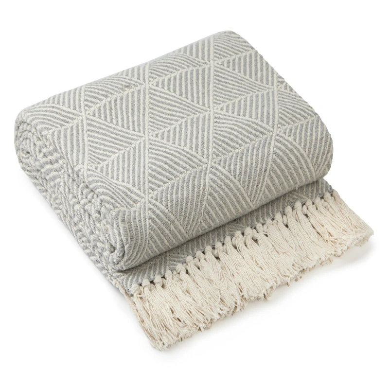 Image of Emma Barclay Throw Blanket Cotton Scandi Zahra Silver unisex 127x152cm