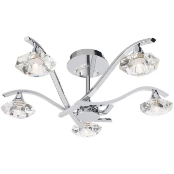 Image of Endon Langella - 5 Light Semi Flush Multi Arm Ceiling Light Chrome, Clear Crystal, G9