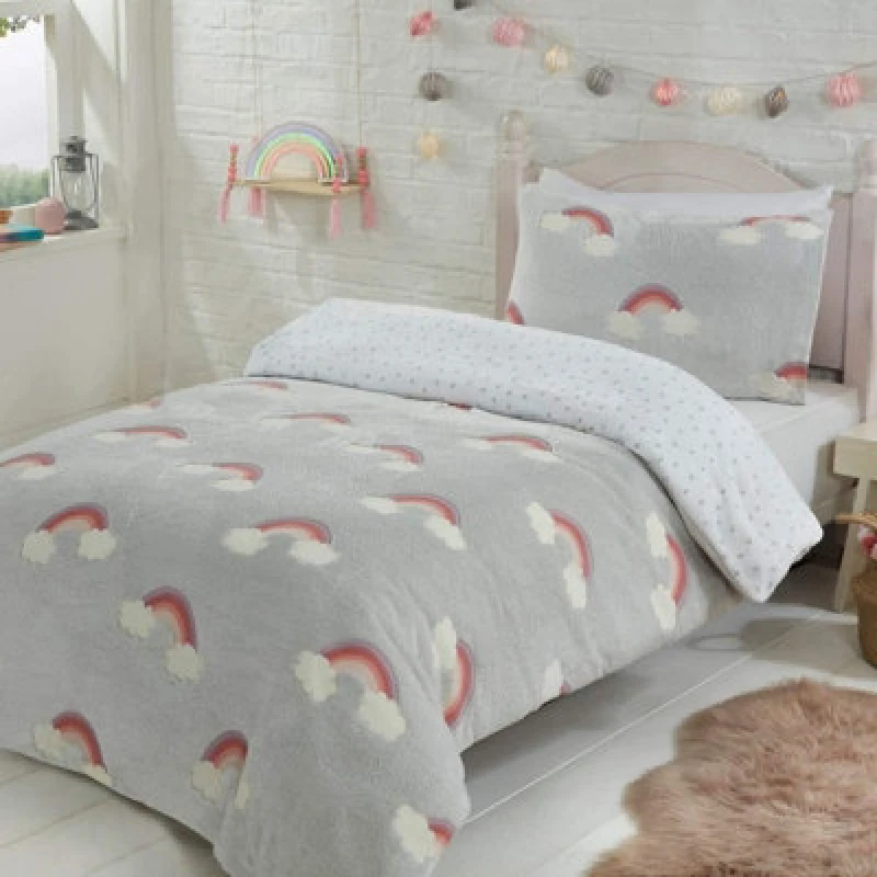 Image of Gr8 Home Glow In The Dark Rainbow Fleece Duvet Set Quilt Cover Pillowcase Childrens Kids Double Bedding