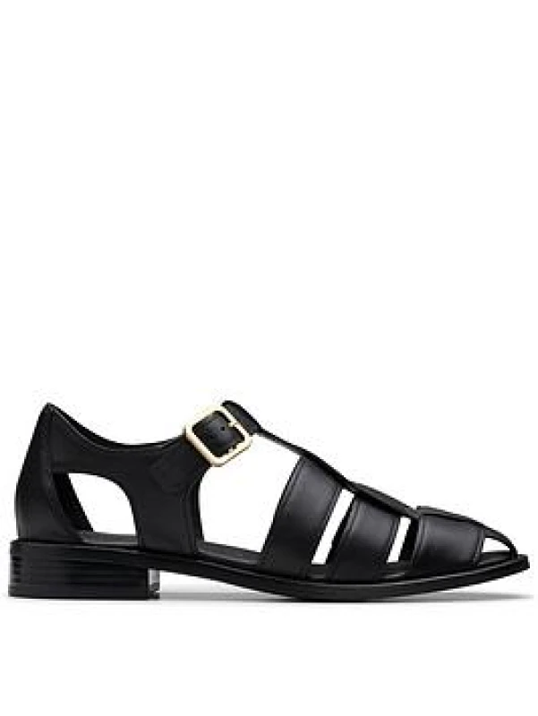 Image of Clarks Clarks Women Hana Sun Black Leather Flat Sandals Size: 6-Standard Fit Black 6-Standard Fit Female 5063421068481