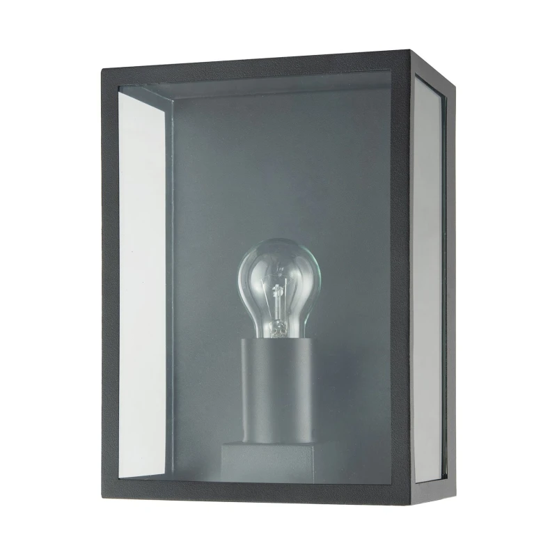 Image of Happy Homewares Modern Exterior Flush Wall Light Lantern in Matte Black with Clear Glass Panels Black Unisex