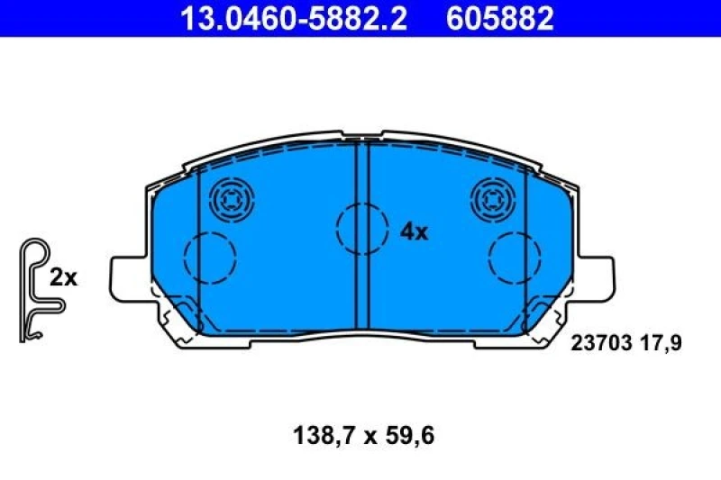 Image of ATE 13.0460-5882.2 Brake pad set with acoustic wear warning Brake Pad Set,disc brake (402)