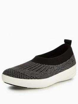 Image of FitFlop Uberknit Slip on Ballerina With Bow Black Size 5 Women